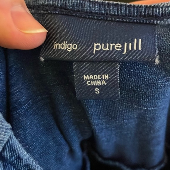 J. Jill Pure Jill Indigo Mini Shift Dress Denim Look Asymmetrical Back size S - Picture 7 of 16